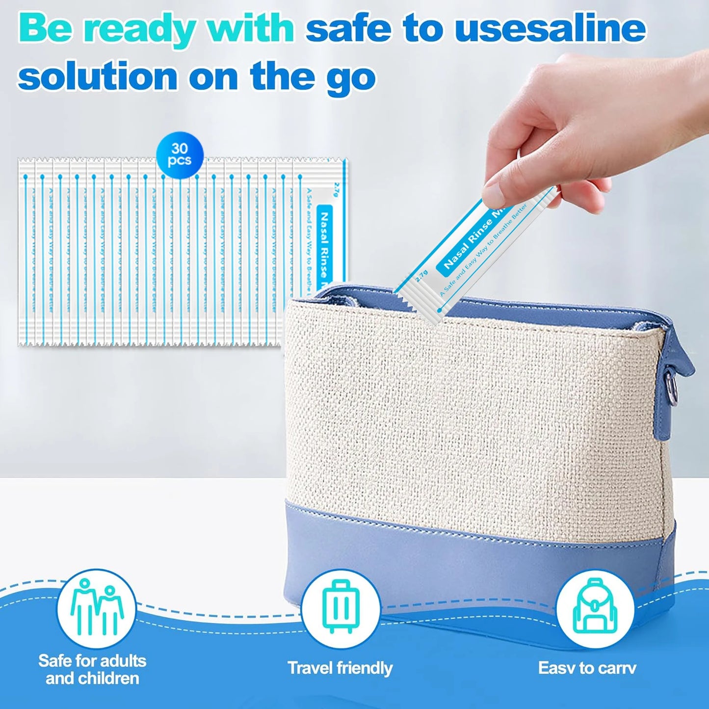 Pre-Mixed Saline Packets for Sinus Rinse and Nasal Irrigation Systems, 30 Count, Pharmaceutical Grade and PH Balanced