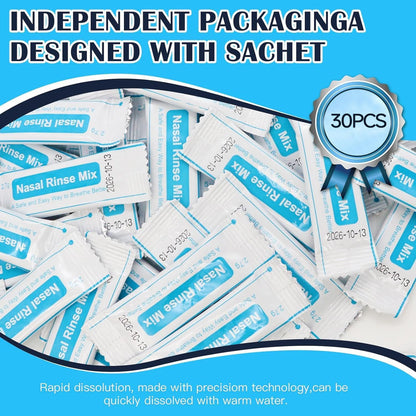 Pre-Mixed Saline Packets for Sinus Rinse and Nasal Irrigation Systems, 30 Count, Pharmaceutical Grade and PH Balanced